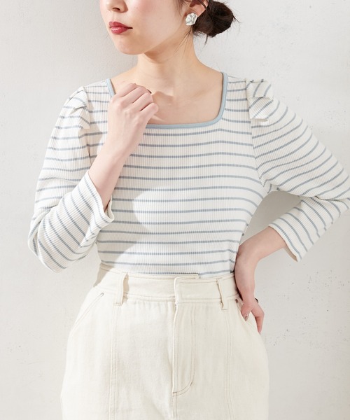 natural couture(ナチュラルクチュール)の「【WEB限定】袖コンシャスパイピングカットトップス(Tシャツ/カットソー・レディース・ブラック/サックスブルー/ネイビー/イエロー/オフホワイト・FREE)」の18枚目の写真