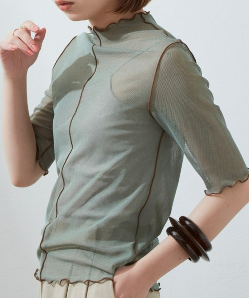 Aunt Marie's（アントマリーズ）の「リバーシブルメローハーフスリーブトップス（Tシャツ/カットソー・レディース・ブラック/ベージュ/パープル/グリーン・FREE）」の3枚目の写真