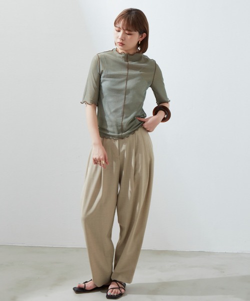 Aunt Marie's（アントマリーズ）の「リバーシブルメローハーフスリーブトップス（Tシャツ/カットソー・レディース・ブラック/ベージュ/パープル/グリーン・FREE）」の6枚目の写真