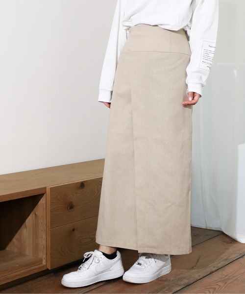 Per sist ence(パーシエンス)の「Per sist ence/パーシエンス リネンライク ラップスカート(スカート・レディース・オートミール/ベージュ/カーキ・FREE)」の2枚目の写真