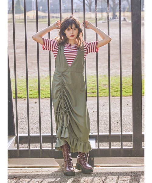 jouetie（ジュエティ）の「レイヤードジャンパードレス（ワンピース・レディース・ライトブルー/ブラック/オフホワイト/カーキ・MEDIUM）」の3枚目の写真