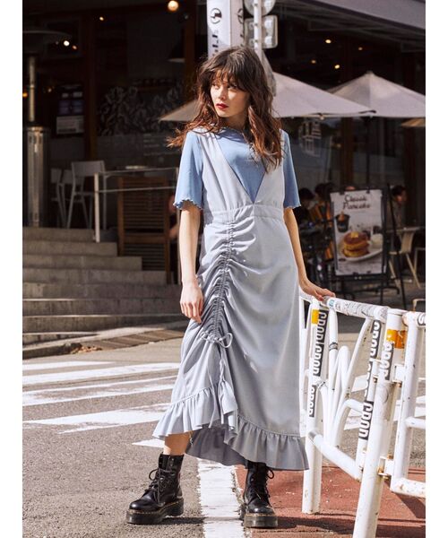 jouetie（ジュエティ）の「レイヤードジャンパードレス（ワンピース・レディース・ライトブルー/ブラック/オフホワイト/カーキ・MEDIUM）」の4枚目の写真