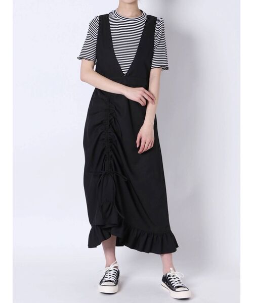 jouetie（ジュエティ）の「レイヤードジャンパードレス（ワンピース・レディース・ライトブルー/ブラック/オフホワイト/カーキ・MEDIUM）」の7枚目の写真