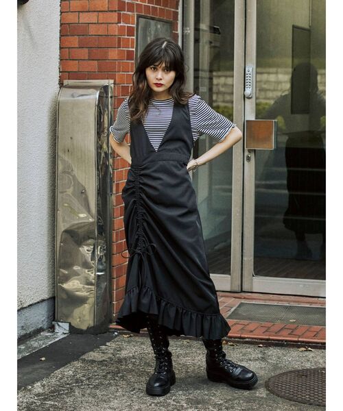 jouetie（ジュエティ）の「レイヤードジャンパードレス（ワンピース・レディース・ライトブルー/ブラック/オフホワイト/カーキ・MEDIUM）」の11枚目の写真