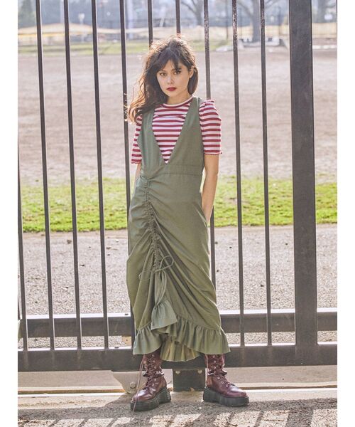 jouetie（ジュエティ）の「レイヤードジャンパードレス（ワンピース・レディース・ライトブルー/ブラック/オフホワイト/カーキ・MEDIUM）」の16枚目の写真