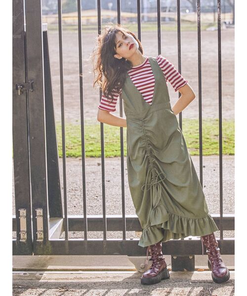 jouetie（ジュエティ）の「レイヤードジャンパードレス（ワンピース・レディース・ライトブルー/ブラック/オフホワイト/カーキ・MEDIUM）」の17枚目の写真