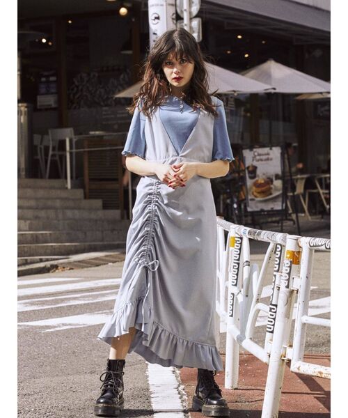 jouetie（ジュエティ）の「レイヤードジャンパードレス（ワンピース・レディース・ライトブルー/ブラック/オフホワイト/カーキ・MEDIUM）」の21枚目の写真