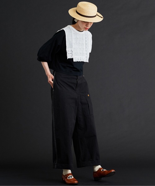 Malle（マル）の「△Malle　レースパッチワーク付け衿（付け襟・レディース・ネイビー/オフホワイト・FREE）」の4枚目の写真