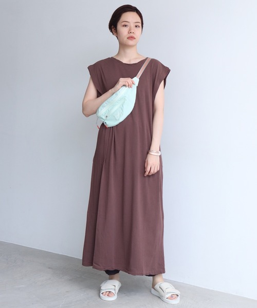 nitca（ニトカ）の「40/1追撚天竺 ショルダータックワンピース（ワンピース・レディース・ダークブラウン/アイボリー/グリーン・FREE）」の2枚目の写真