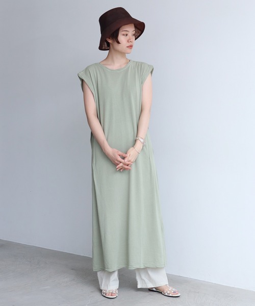 nitca（ニトカ）の「40/1追撚天竺 ショルダータックワンピース（ワンピース・レディース・ダークブラウン/アイボリー/グリーン・FREE）」の8枚目の写真