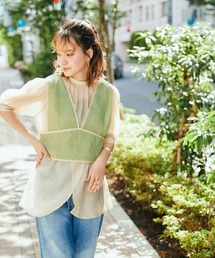 バックリボンビスチェ＋スリットブラウス　アンサンブル