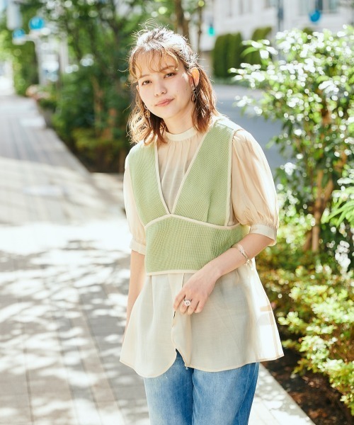 cepo（セポ）の「バックリボンビスチェ＋スリットブラウス　アンサンブル（シャツ/ブラウス・レディース・ベージュ/モカ/チャコールグレー・M）」の18枚目の写真