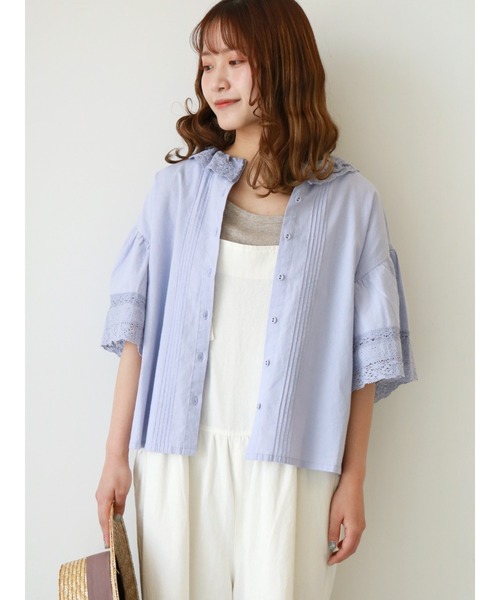 Samansa Mos2(サマンサ モスモス)の「衿レースギャザーブラウス(シャツ/ブラウス・レディース・オフホワイト/チャコール/ラベンダー・フリ-)」の3枚目の写真