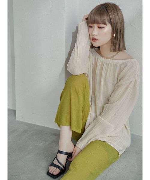 MURUA（ムルーア）の「シアーニットパンツ（スウェットパンツ・レディース・ブラック/イエロー・FREE）」の5枚目の写真