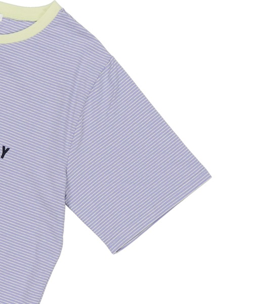 SPINNS（スピンズ）の「【ゆったりシルエット】ワンポイントロゴ マルチボーダーリンガーTシャツ（Tシャツ/カットソー・レディース・ベージュ/パープル/サックスブルー/ホワイト×ブラック・ONESIZE）」の15枚目の写真