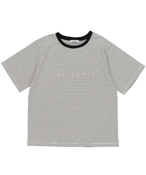 SPINNS（スピンズ）の「【ゆったりシルエット】ワンポイントロゴ マルチボーダーリンガーTシャツ（Tシャツ/カットソー・レディース・ベージュ/パープル/サックスブルー/ホワイト×ブラック・ONESIZE）」の9枚目の写真