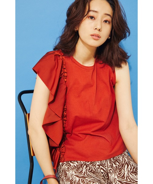 SHEL'TTER ORIGINAL（シェルターオリジナル）の「アシンメトリーラッフルトップス（タンクトップ・レディース・ダークオレンジ/グリーン/ブラック・FREE）」の3枚目の写真