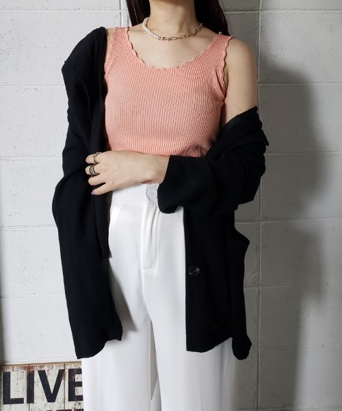 me+em select（ミームセレクト）の「【 8COLOR 】リブニットスカラップカラータンクトップ（タンクトップ・レディース・ベージュ/ブラック/ブラウン/ピンク/ミント/ブルー/イエロー/ホワイト・FREE）」の8枚目の写真