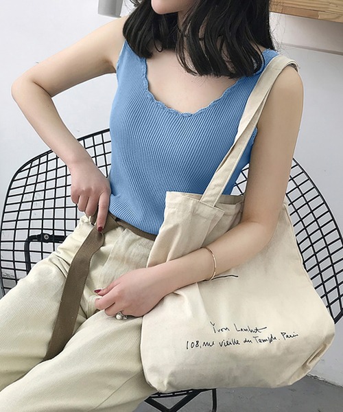 me+em select（ミームセレクト）の「【 8COLOR 】リブニットスカラップカラータンクトップ（タンクトップ・レディース・ベージュ/ブラック/ブラウン/ピンク/ミント/ブルー/イエロー/ホワイト・FREE）」の6枚目の写真