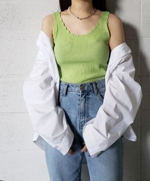 【 8COLOR 】リブニットスカラップカラータンクトップ