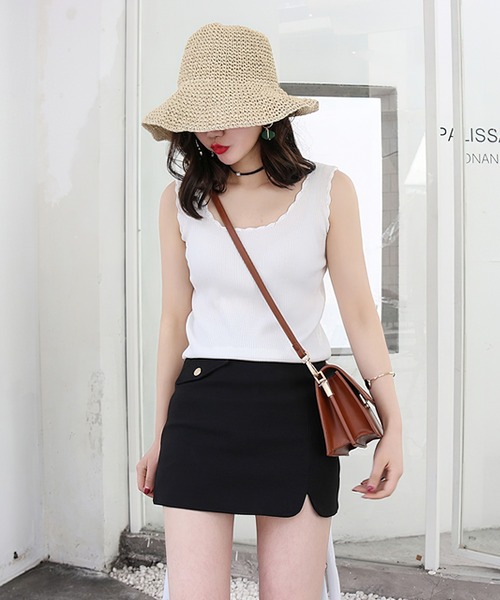 me+em select（ミームセレクト）の「【 8COLOR 】リブニットスカラップカラータンクトップ（タンクトップ・レディース・ベージュ/ブラック/ブラウン/ピンク/ミント/ブルー/イエロー/ホワイト・FREE）」の10枚目の写真