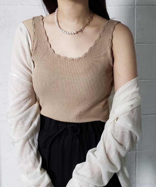 me+em select（ミームセレクト）の「【 8COLOR 】リブニットスカラップカラータンクトップ（タンクトップ・レディース・ベージュ/ブラック/ブラウン/ピンク/ミント/ブルー/イエロー/ホワイト・FREE）」の15枚目の写真