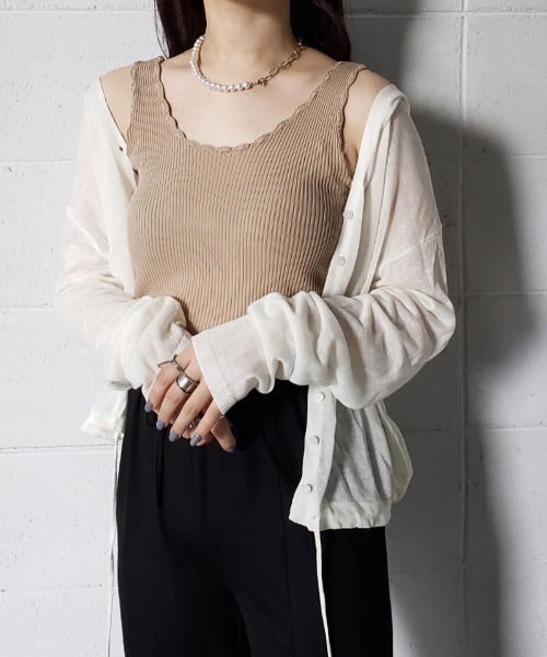 me+em select（ミームセレクト）の「【 8COLOR 】リブニットスカラップカラータンクトップ（タンクトップ・レディース・ベージュ/ブラック/ブラウン/ピンク/ミント/ブルー/イエロー/ホワイト・FREE）」の14枚目の写真