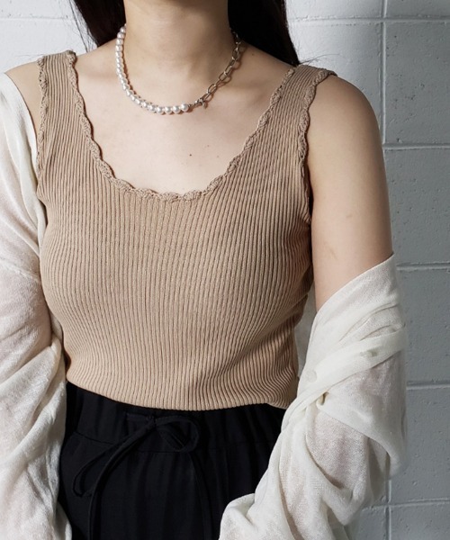 me+em select（ミームセレクト）の「【 8COLOR 】リブニットスカラップカラータンクトップ（タンクトップ・レディース・ベージュ/ブラック/ブラウン/ピンク/ミント/ブルー/イエロー/ホワイト・FREE）」の16枚目の写真