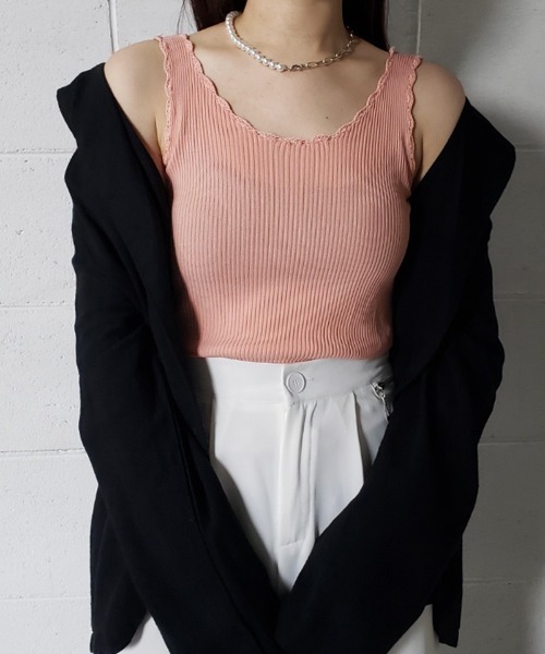 me+em select（ミームセレクト）の「【 8COLOR 】リブニットスカラップカラータンクトップ（タンクトップ・レディース・ベージュ/ブラック/ブラウン/ピンク/ミント/ブルー/イエロー/ホワイト・FREE）」の20枚目の写真