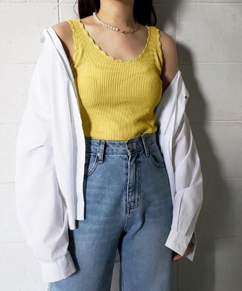 me+em select（ミームセレクト）の「【 8COLOR 】リブニットスカラップカラータンクトップ（タンクトップ・レディース・ベージュ/ブラック/ブラウン/ピンク/ミント/ブルー/イエロー/ホワイト・FREE）」の21枚目の写真