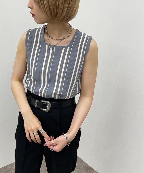 apres jour mignon（アプレジュールミニョン）の「マルチストライプリブタンク【ZOZOTOWN限定アイテム】（タンクトップ・レディース・グリーン系その他3/アイボリー/ブルー系その他/ブラック系その他・フリー/X-LARGE）」の4枚目の写真