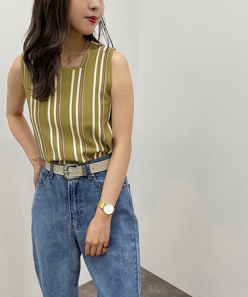 apres jour mignon（アプレジュールミニョン）の「マルチストライプリブタンク【ZOZOTOWN限定アイテム】（タンクトップ・レディース・グリーン系その他3/アイボリー/ブルー系その他/ブラック系その他・フリー/X-LARGE）」の3枚目の写真