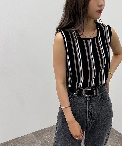 apres jour mignon（アプレジュールミニョン）の「マルチストライプリブタンク【ZOZOTOWN限定アイテム】（タンクトップ・レディース・グリーン系その他3/アイボリー/ブルー系その他/ブラック系その他・フリー/X-LARGE）」の18枚目の写真