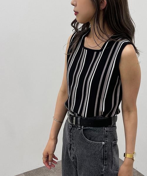 apres jour mignon（アプレジュールミニョン）の「マルチストライプリブタンク【ZOZOTOWN限定アイテム】（タンクトップ・レディース・グリーン系その他3/アイボリー/ブルー系その他/ブラック系その他・フリー/X-LARGE）」の12枚目の写真