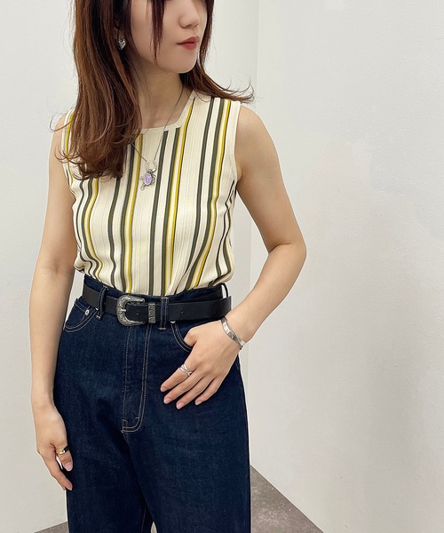 apres jour mignon（アプレジュールミニョン）の「マルチストライプリブタンク【ZOZOTOWN限定アイテム】（タンクトップ・レディース・グリーン系その他3/アイボリー/ブルー系その他/ブラック系その他・フリー/X-LARGE）」の10枚目の写真