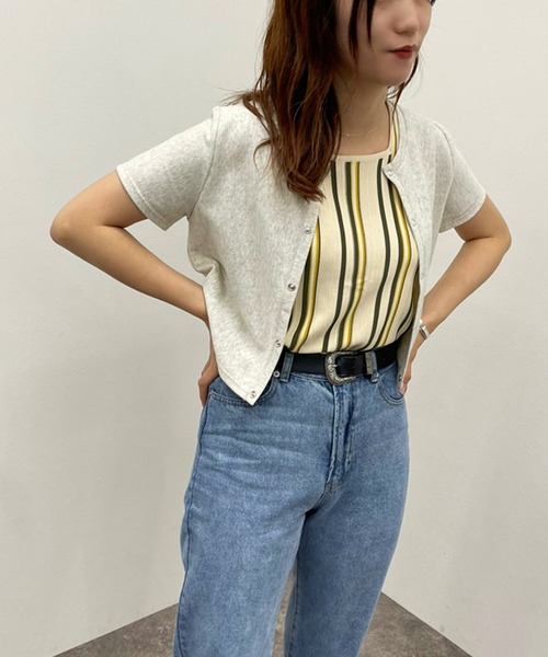 apres jour mignon（アプレジュールミニョン）の「マルチストライプリブタンク【ZOZOTOWN限定アイテム】（タンクトップ・レディース・グリーン系その他3/アイボリー/ブルー系その他/ブラック系その他・フリー/X-LARGE）」の6枚目の写真