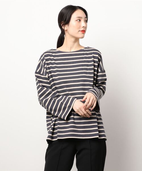 Samansa Mos2(サマンサ モスモス)の「ボーダーバスクシャツ(Tシャツ/カットソー・レディース・オフホワイト/オレンジ/チャコール/ブルー/ベージュ/ボルドー・フリ-)」の3枚目の写真