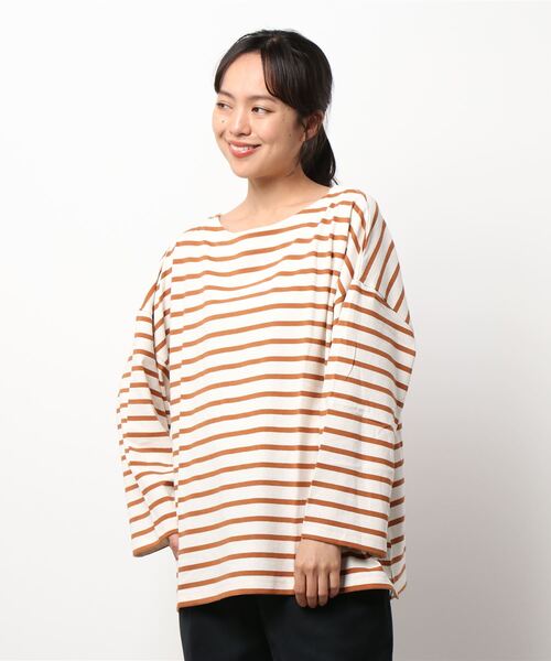 Samansa Mos2(サマンサ モスモス)の「ボーダーバスクシャツ(Tシャツ/カットソー・レディース・オフホワイト/オレンジ/チャコール/ブルー/ベージュ/ボルドー・フリ-)」の6枚目の写真