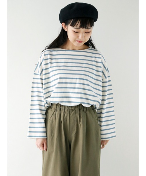 Samansa Mos2(サマンサ モスモス)の「ボーダーバスクシャツ(Tシャツ/カットソー・レディース・オフホワイト/オレンジ/チャコール/ブルー/ベージュ/ボルドー・フリ-)」の4枚目の写真
