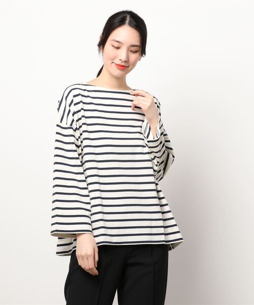 Samansa Mos2(サマンサ モスモス)の「ボーダーバスクシャツ(Tシャツ/カットソー・レディース・オフホワイト/オレンジ/チャコール/ブルー/ベージュ/ボルドー・フリ-)」の16枚目の写真