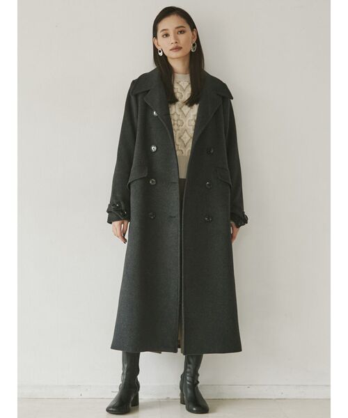 MURUA（ムルーア）の「ダブルマキシチェスターコート（チェスターコート・レディース・ブラック/グリーン/パープル/モカ・1/2）」の2枚目の写真