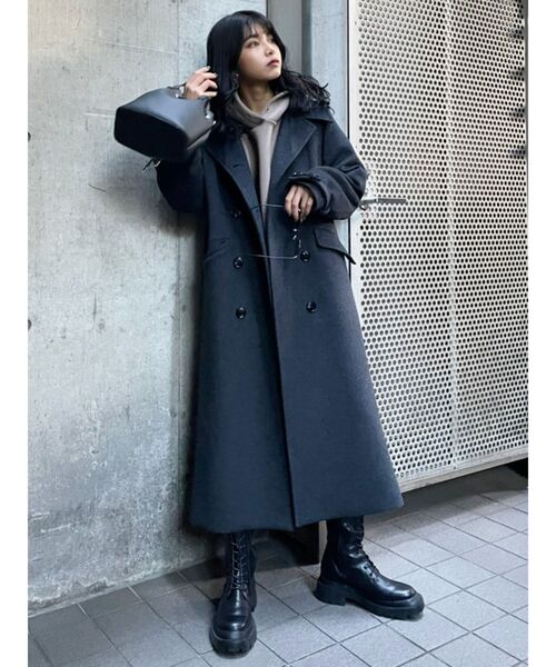 MURUA（ムルーア）の「ダブルマキシチェスターコート（チェスターコート・レディース・ブラック/グリーン/パープル/モカ・1/2）」の5枚目の写真