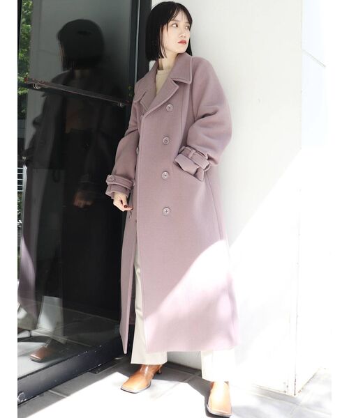 MURUA（ムルーア）の「ダブルマキシチェスターコート（チェスターコート・レディース・ブラック/グリーン/パープル/モカ・1/2）」の7枚目の写真