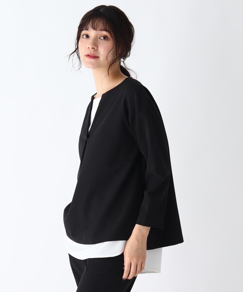 SHOO・LA・RUE(シューラルー)の「◆【S-3L/2点セット】ストレッチ入りダブルクロスレイヤードセット(その他トップス・レディース・ブラック系1/グリーン系2/ベージュ系その他5・01/02/03/04/05)」の2枚目の写真