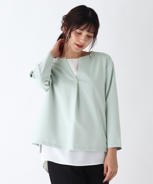 SHOO・LA・RUE(シューラルー)の「◆【S-3L/2点セット】ストレッチ入りダブルクロスレイヤードセット(その他トップス・レディース・ブラック系1/グリーン系2/ベージュ系その他5・01/02/03/04/05)」の1枚目の写真