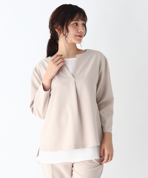 SHOO・LA・RUE(シューラルー)の「◆【S-3L/2点セット】ストレッチ入りダブルクロスレイヤードセット(その他トップス・レディース・ブラック系1/グリーン系2/ベージュ系その他5・01/02/03/04/05)」の3枚目の写真