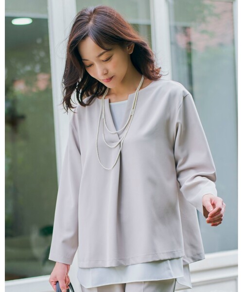 SHOO・LA・RUE(シューラルー)の「◆【S-3L/2点セット】ストレッチ入りダブルクロスレイヤードセット(その他トップス・レディース・ブラック系1/グリーン系2/ベージュ系その他5・01/02/03/04/05)」の9枚目の写真