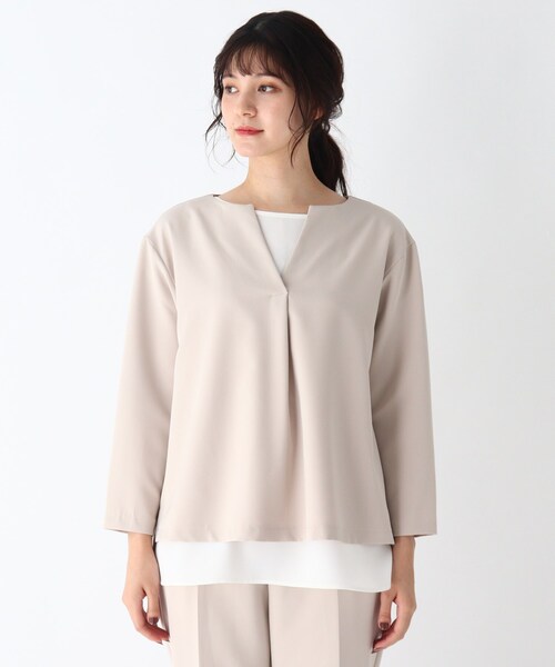 SHOO・LA・RUE(シューラルー)の「◆【S-3L/2点セット】ストレッチ入りダブルクロスレイヤードセット(その他トップス・レディース・ブラック系1/グリーン系2/ベージュ系その他5・01/02/03/04/05)」の7枚目の写真