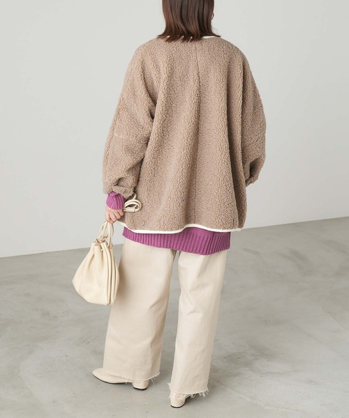 Chaco closet（チャコ クローゼット）の「プードルボアパイピングノーカラーショートコート（ノーカラーコート・レディース・ブラック/ベージュ/カーキ・FREE）」の12枚目の写真