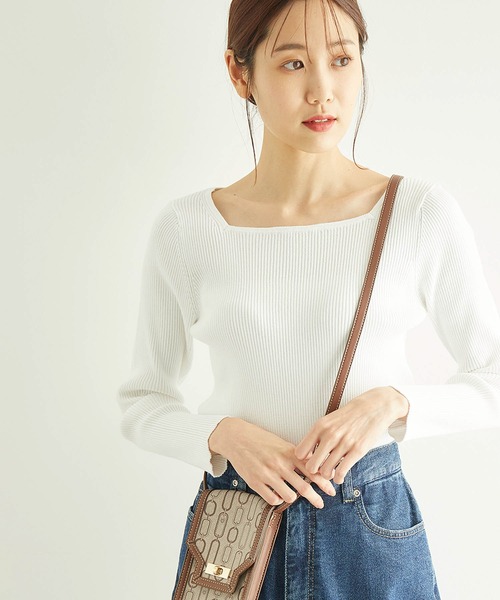 ROPE' PICNIC(ロペピクニック)の「【2WAY】オーガニックコットンスクエアネックニットプルオーバー(ニット/セーター・レディース・ブラック/オフホワイト/ライトグリーン/オレンジ・38)」の2枚目の写真
